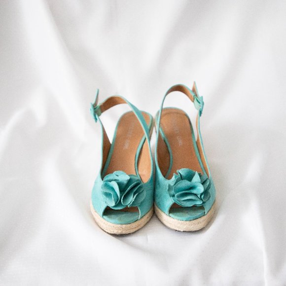 Turquoise peep toe wedges - Picture 2 of 4